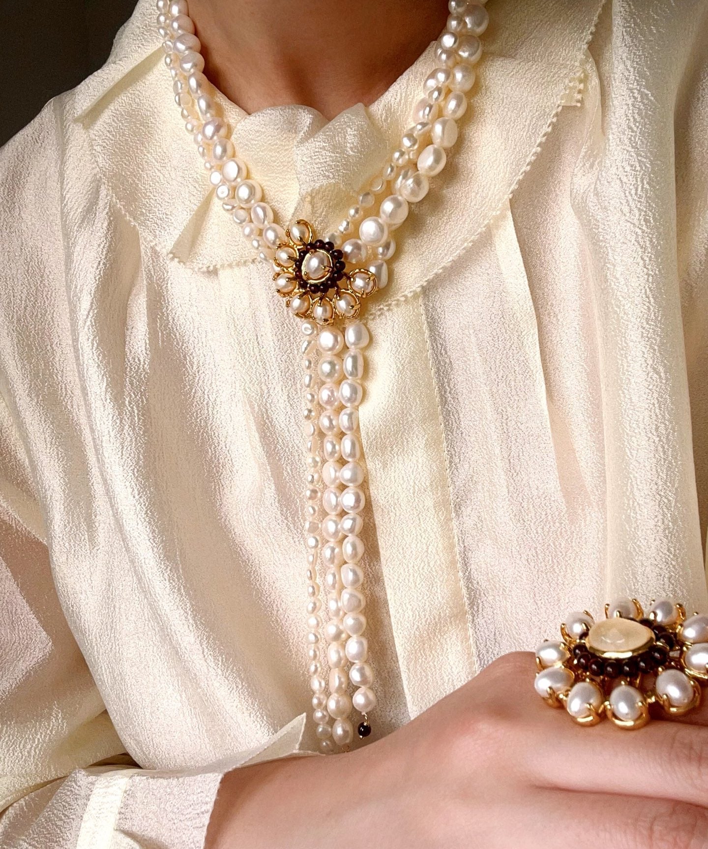 Baroque Pearl Necklace with Garnet - floysun