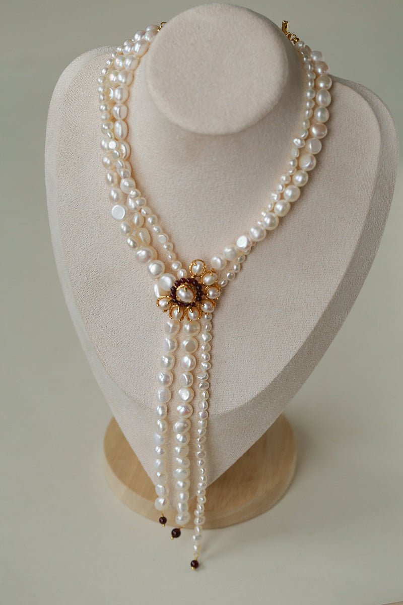 Baroque Pearl Necklace with Garnet - floysun