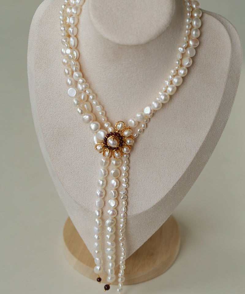 Baroque Pearl Necklace with Garnet - floysun
