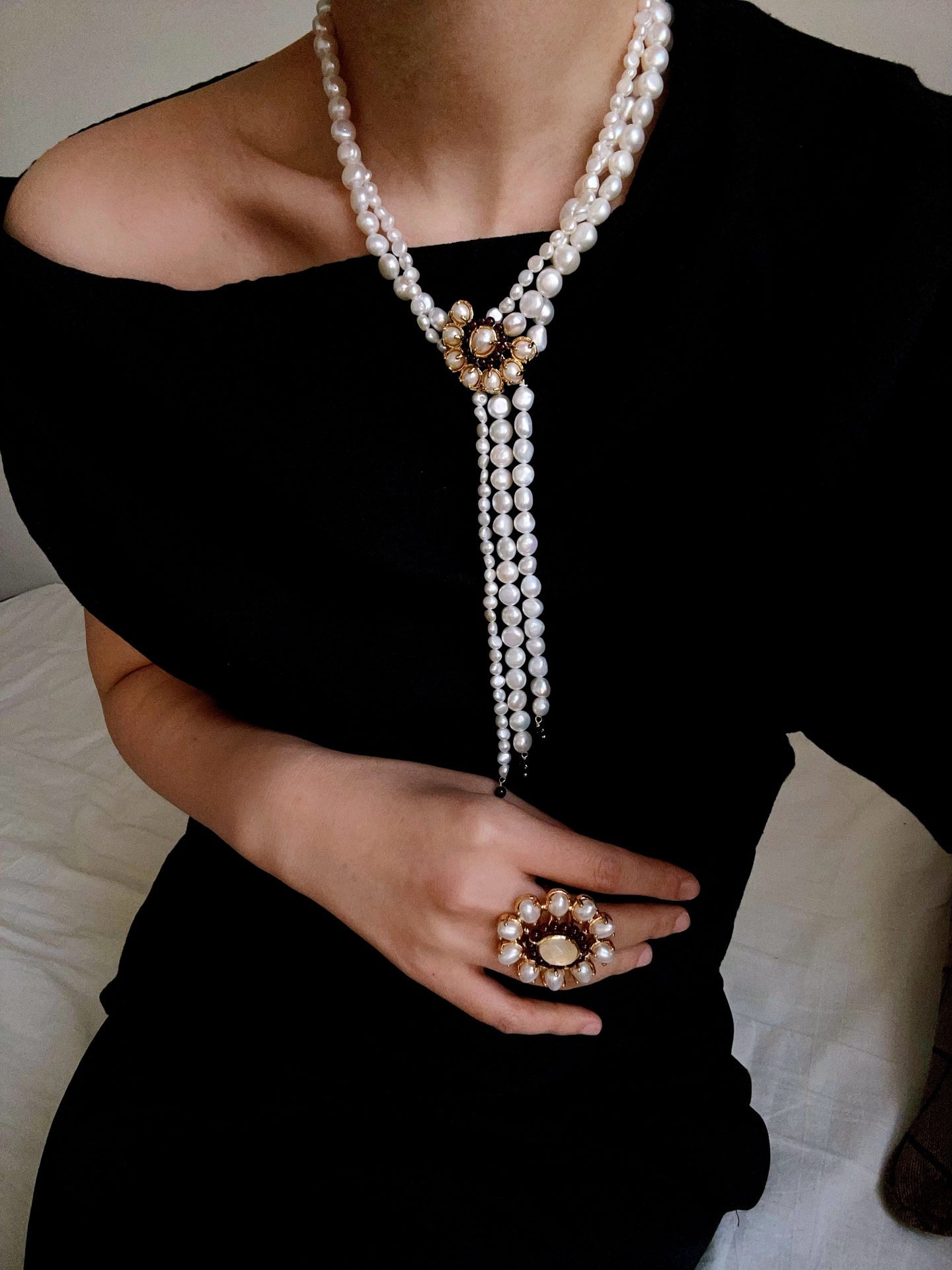 Baroque Pearl Necklace with Garnet - floysun