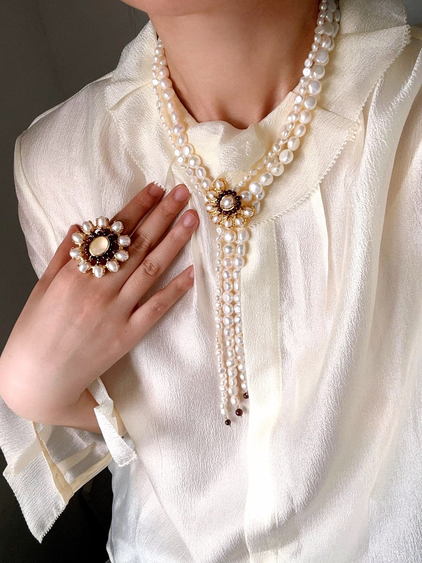 Baroque Pearl Necklace with Garnet - floysun