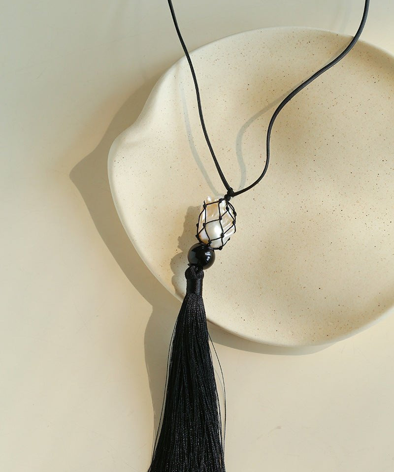 Baroque Pearl Net Tassel Necklace - floysun