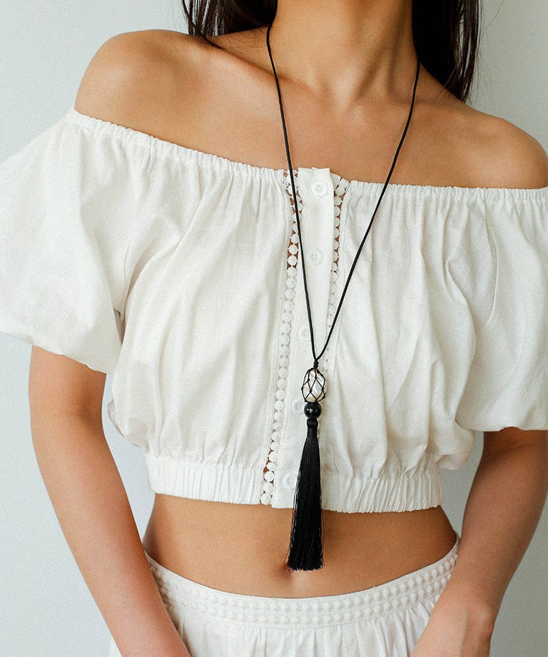 Baroque Pearl Net Tassel Necklace - floysun