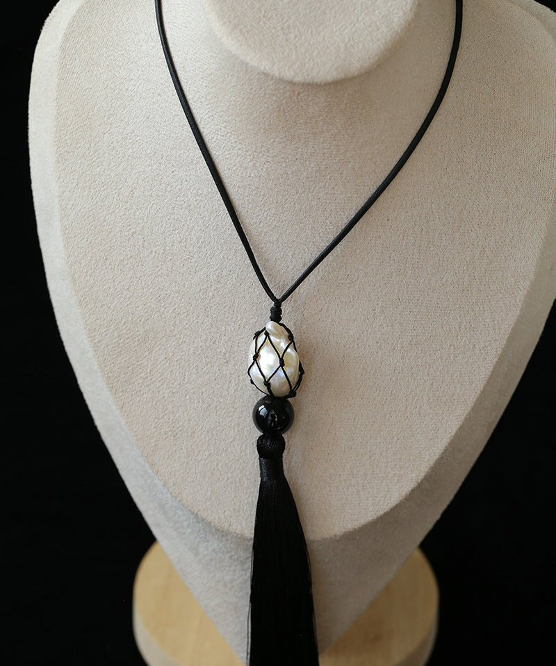 Baroque Pearl Net Tassel Necklace - floysun