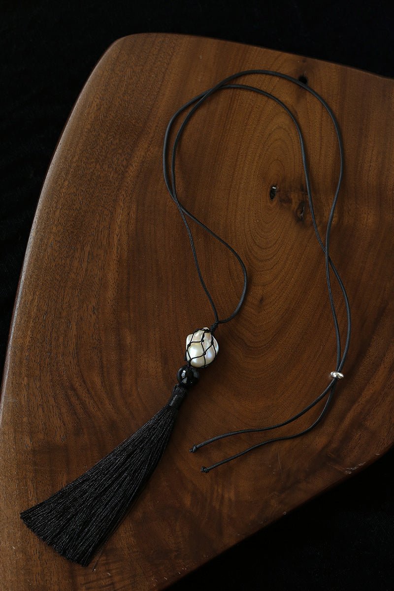Baroque Pearl Net Tassel Necklace - floysun