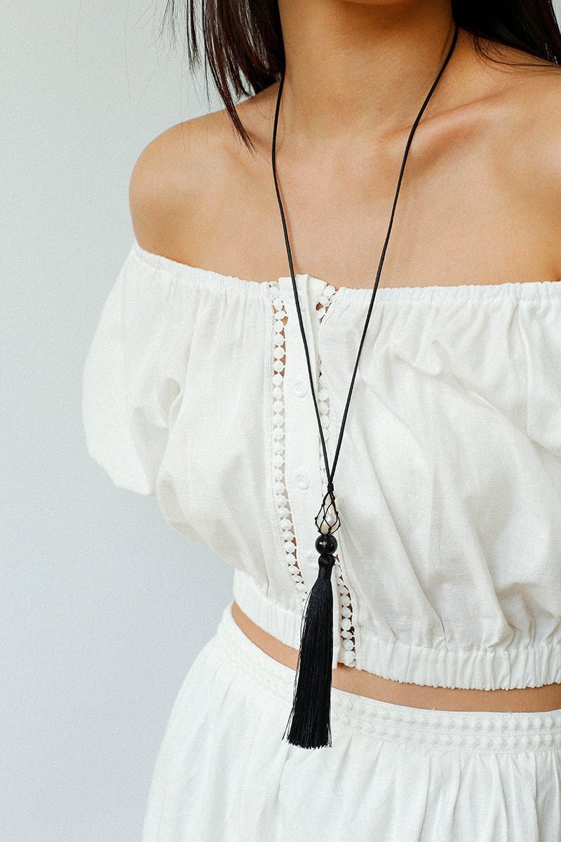 Baroque Pearl Net Tassel Necklace - floysun