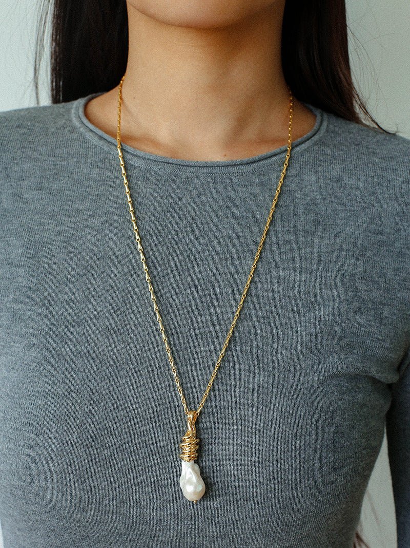 Baroque Pearl Pendant Chain Necklace - floysun