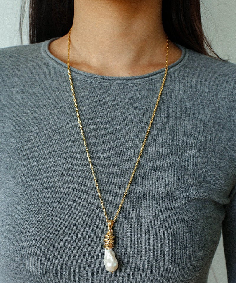 Baroque Pearl Pendant Chain Necklace - floysun