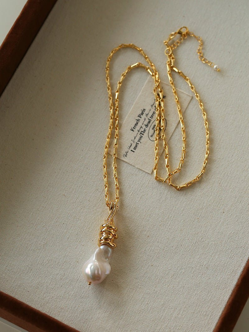 Baroque Pearl Pendant Chain Necklace - floysun