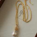 Baroque Pearl Pendant Chain Necklace - floysun