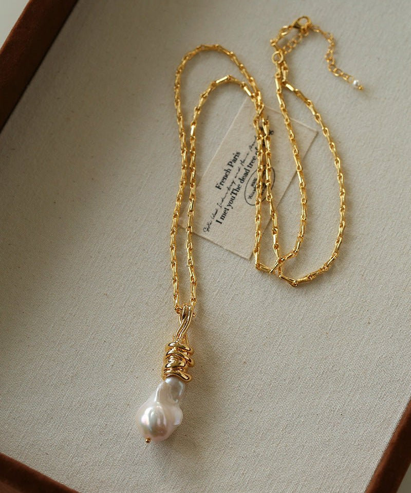 Baroque Pearl Pendant Chain Necklace - floysun