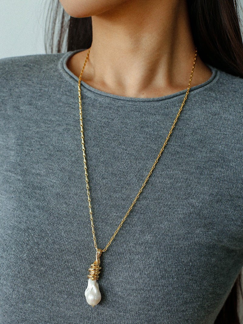Baroque Pearl Pendant Chain Necklace - floysun