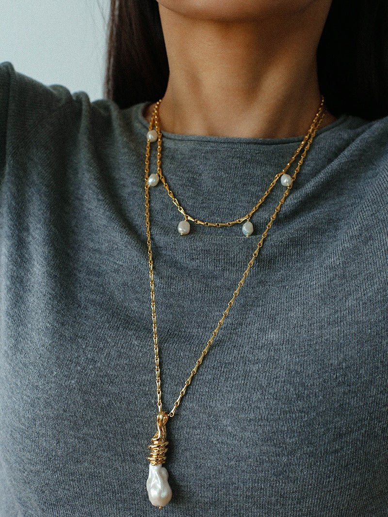 Baroque Pearl Pendant Chain Necklace - floysun