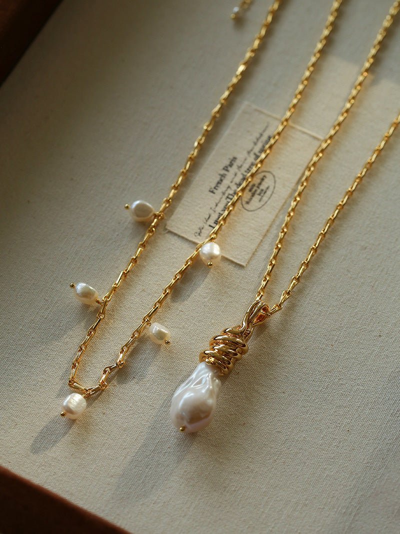 Baroque Pearl Pendant Chain Necklace - floysun