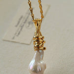 Baroque Pearl Pendant Chain Necklace - floysun
