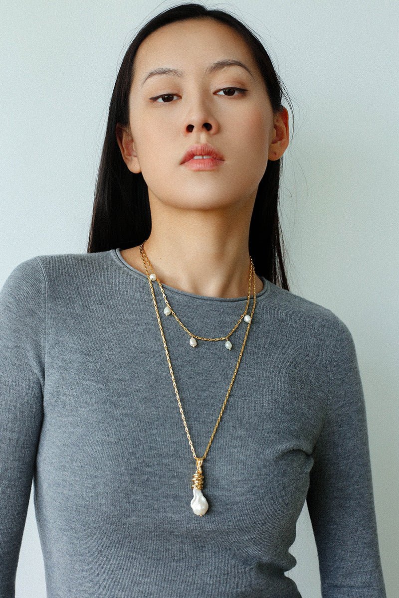 Baroque Pearl Pendant Chain Necklace - floysun