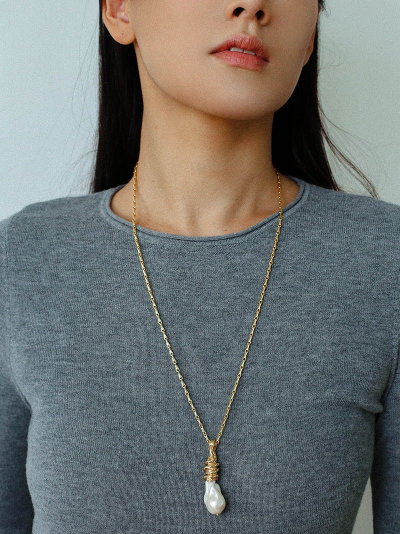 Baroque Pearl Pendant Chain Necklace - floysun