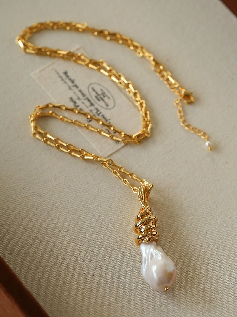 Baroque Pearl Pendant Chain Necklace - floysun