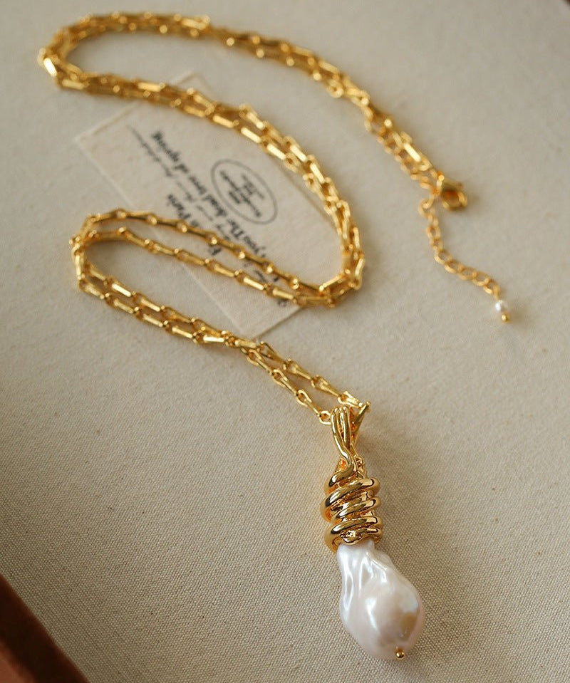 Baroque Pearl Pendant Chain Necklace - floysun