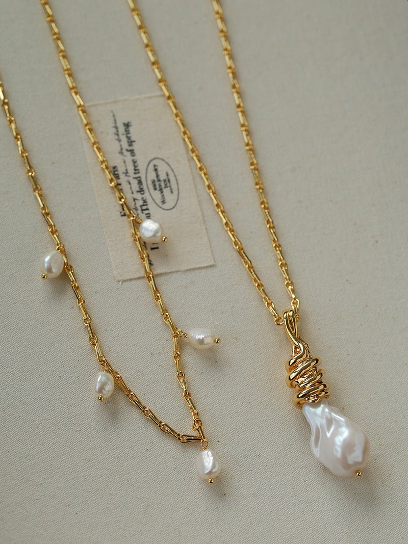 Baroque Pearl Pendant Chain Necklace - floysun