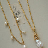 Baroque Pearl Pendant Chain Necklace - floysun