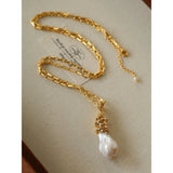 Baroque Pearl Pendant Chain Necklace - floysun