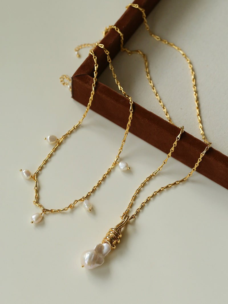 Baroque Pearl Pendant Chain Necklace - floysun