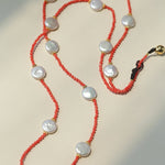 Baroque Pearl & Red Faceted Gem Beaded Long Necklace - floysun