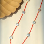 Baroque Pearl & Red Faceted Gem Beaded Long Necklace - floysun