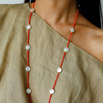 Baroque Pearl & Red Faceted Gem Beaded Long Necklace - floysun