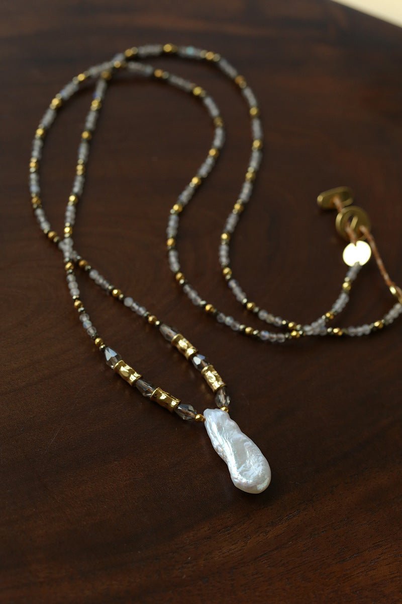Baroque Pearl Teardrop Pendant Hand‑Strung Natural Stone Necklace - floysun