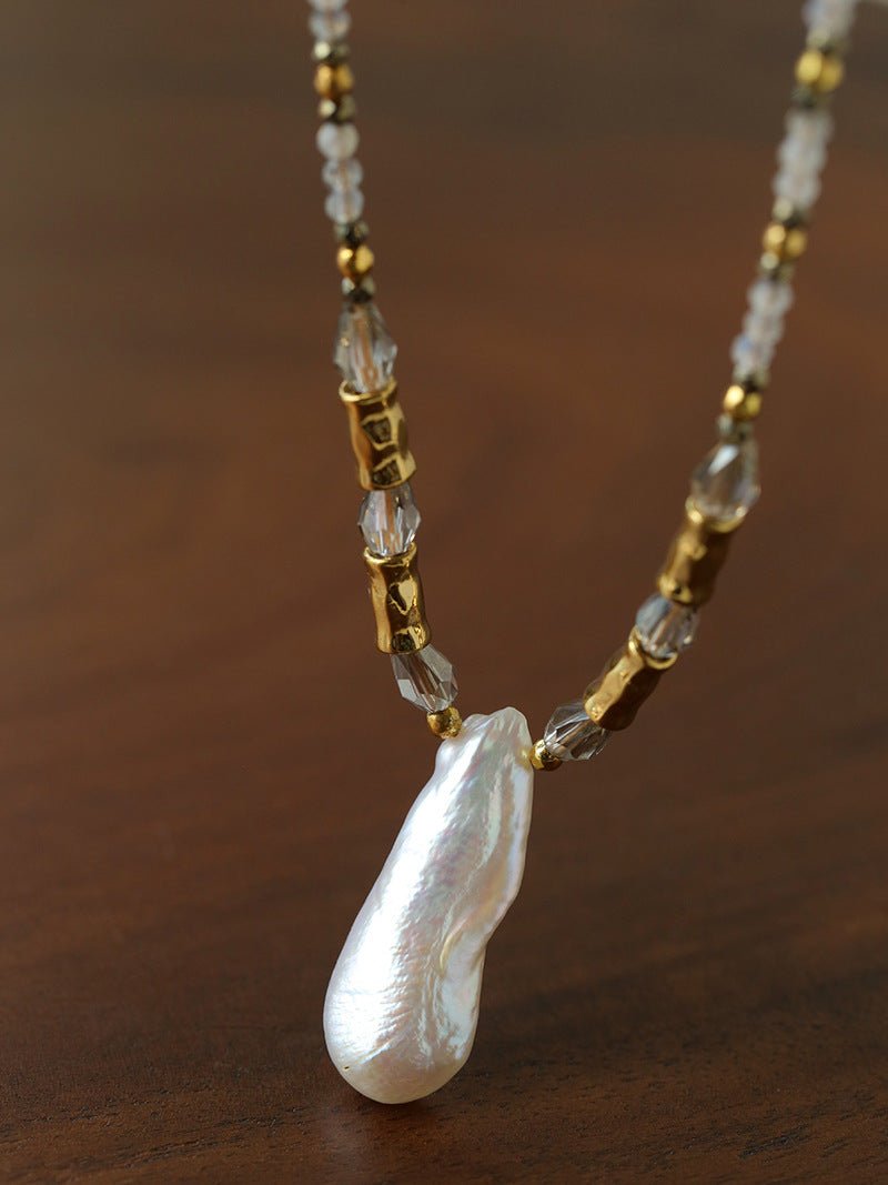 Baroque Pearl Teardrop Pendant Hand‑Strung Natural Stone Necklace - floysun