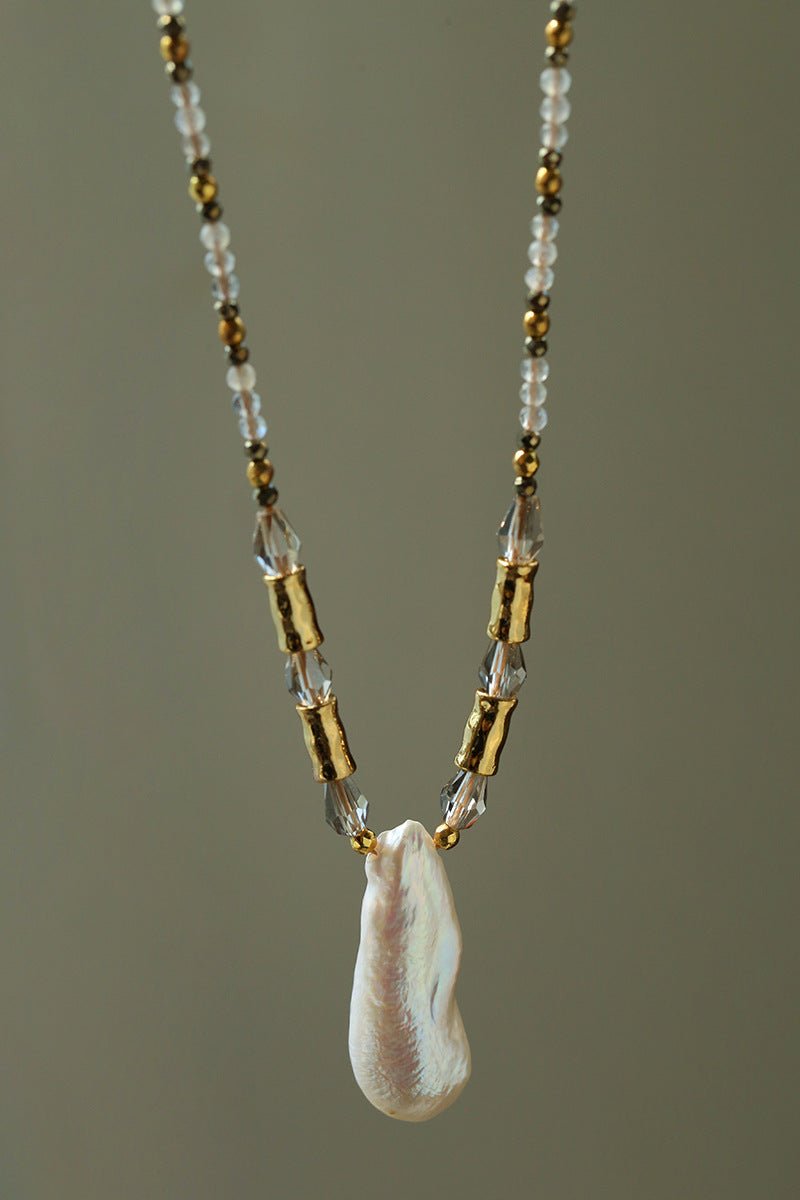 Baroque Pearl Teardrop Pendant Hand‑Strung Natural Stone Necklace - floysun