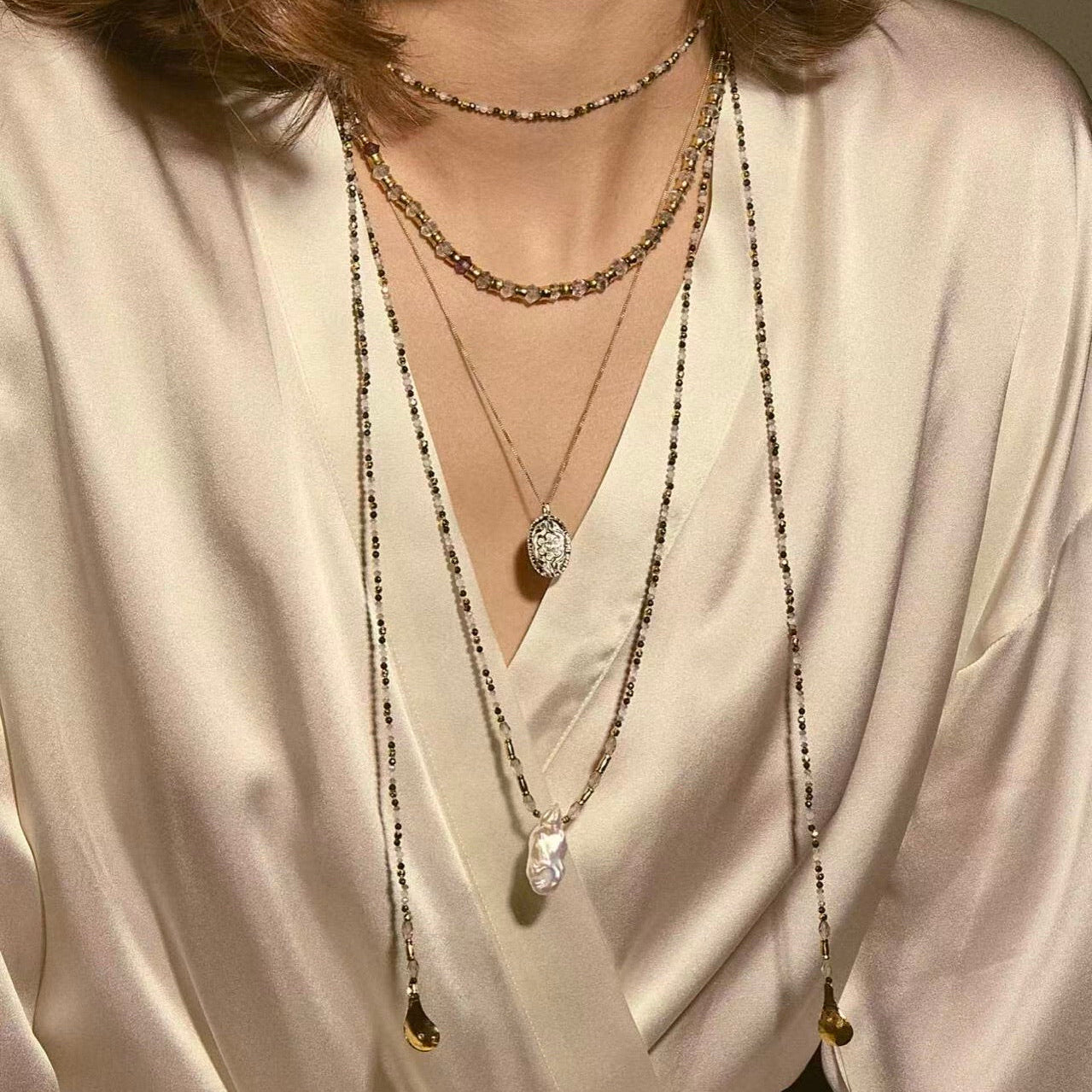 Baroque Pearl Teardrop Pendant Hand‑Strung Natural Stone Necklace - floysun