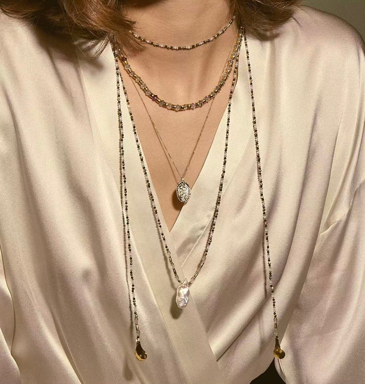 Baroque Pearl Teardrop Pendant Hand‑Strung Natural Stone Necklace - floysun