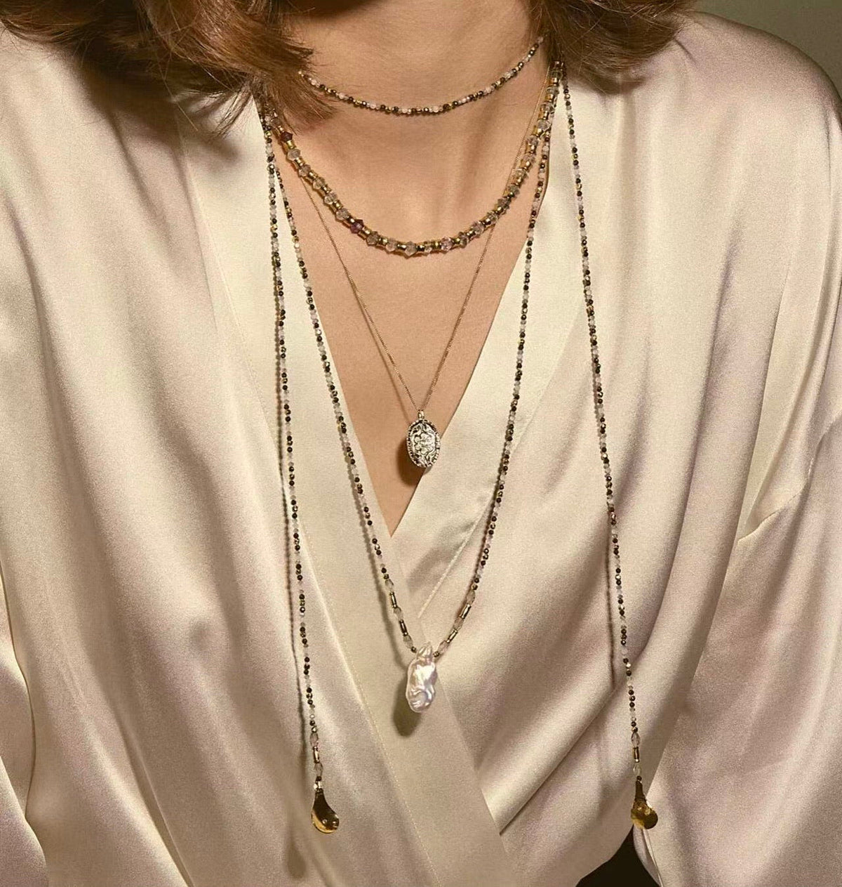 Baroque Pearl Teardrop Pendant Hand‑Strung Natural Stone Necklace - floysun