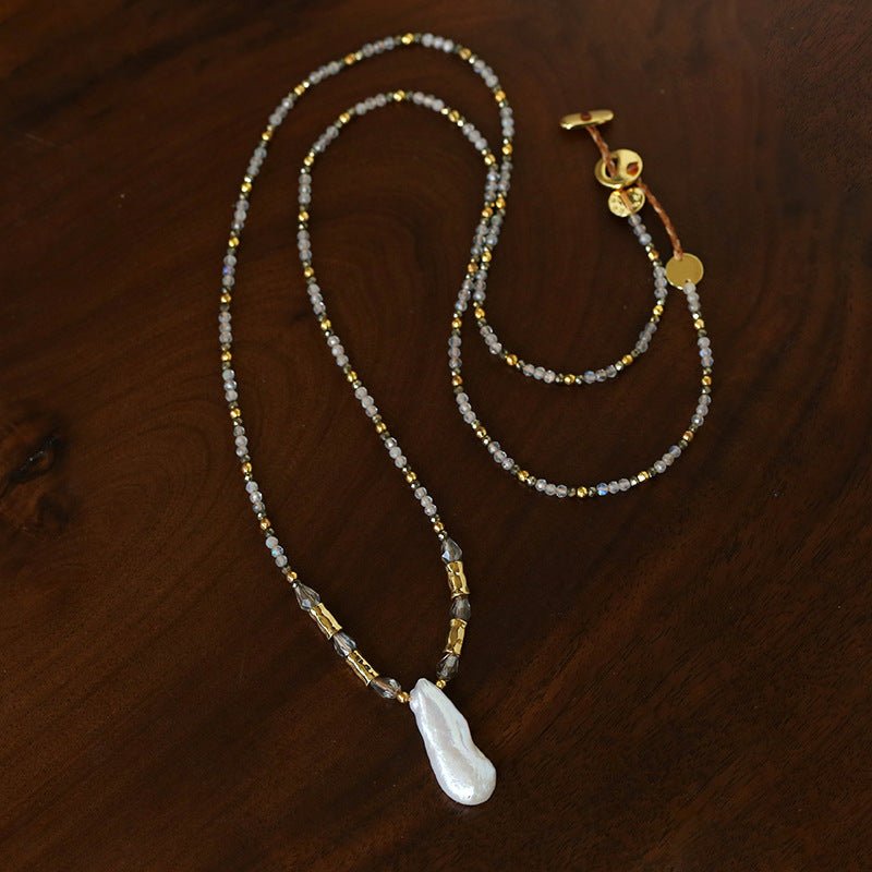 Baroque Pearl Teardrop Pendant Hand‑Strung Natural Stone Necklace - floysun