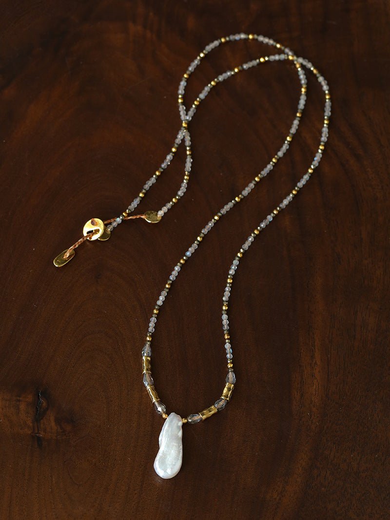 Baroque Pearl Teardrop Pendant Hand‑Strung Natural Stone Necklace - floysun