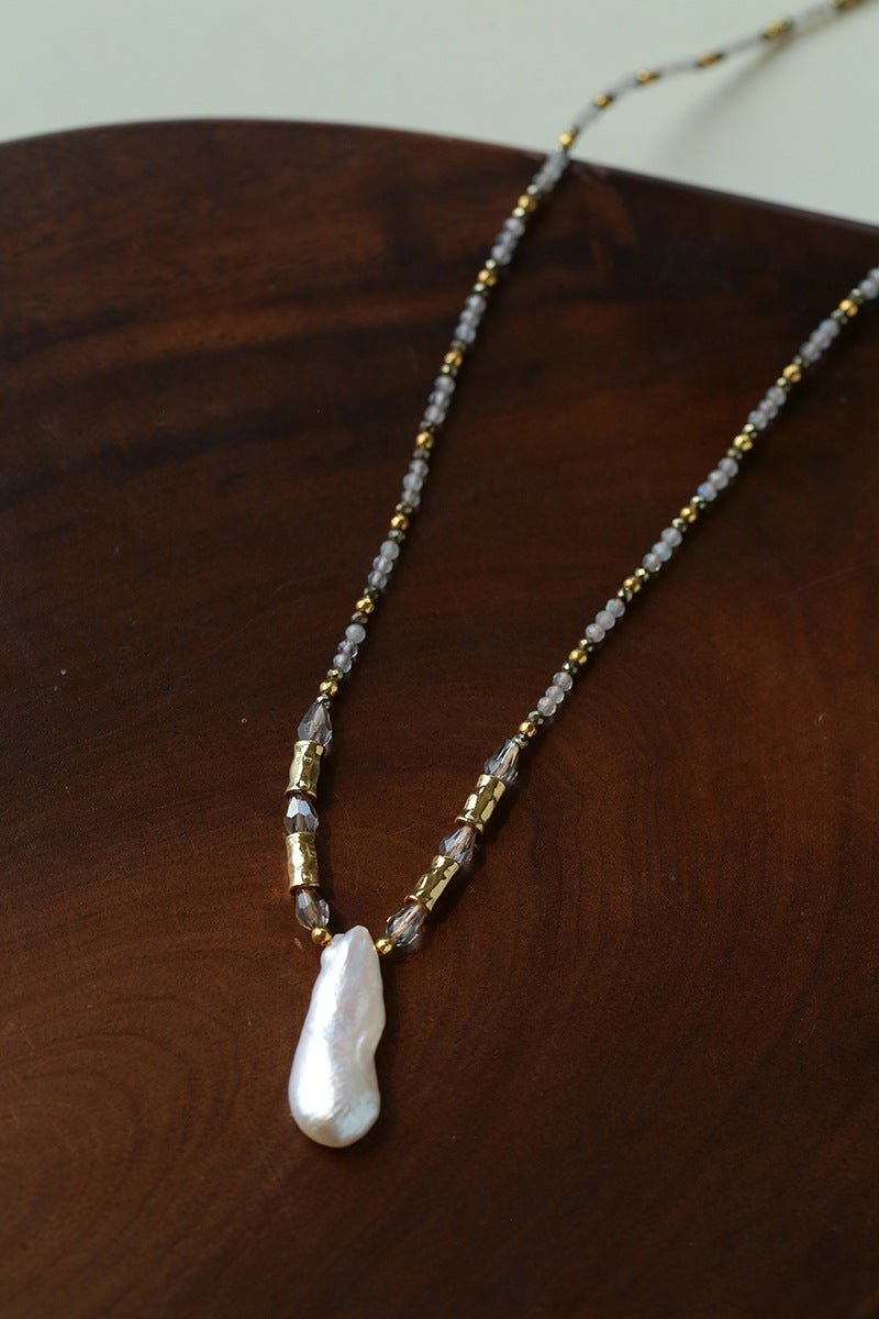 Baroque Pearl Teardrop Pendant Hand‑Strung Natural Stone Necklace - floysun