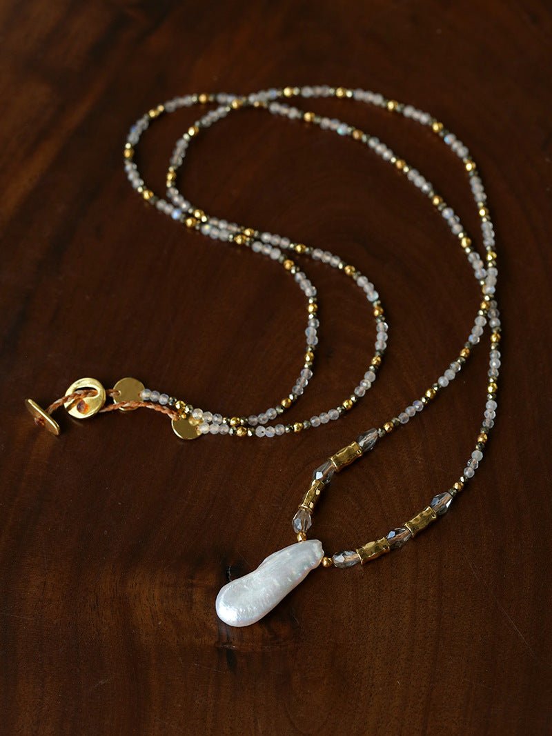 Baroque Pearl Teardrop Pendant Hand‑Strung Natural Stone Necklace - floysun