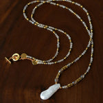 Baroque Pearl Teardrop Pendant Hand‑Strung Natural Stone Necklace - floysun