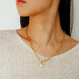 Baroque Pearl Toggle Necklace | Minimal Gold Chain Statement Piece - floysun