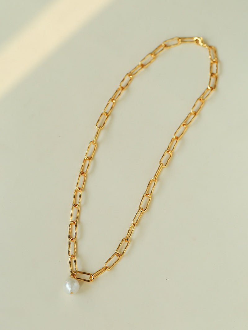 Baroque Pearl Toggle Necklace | Minimal Gold Chain Statement Piece - floysun