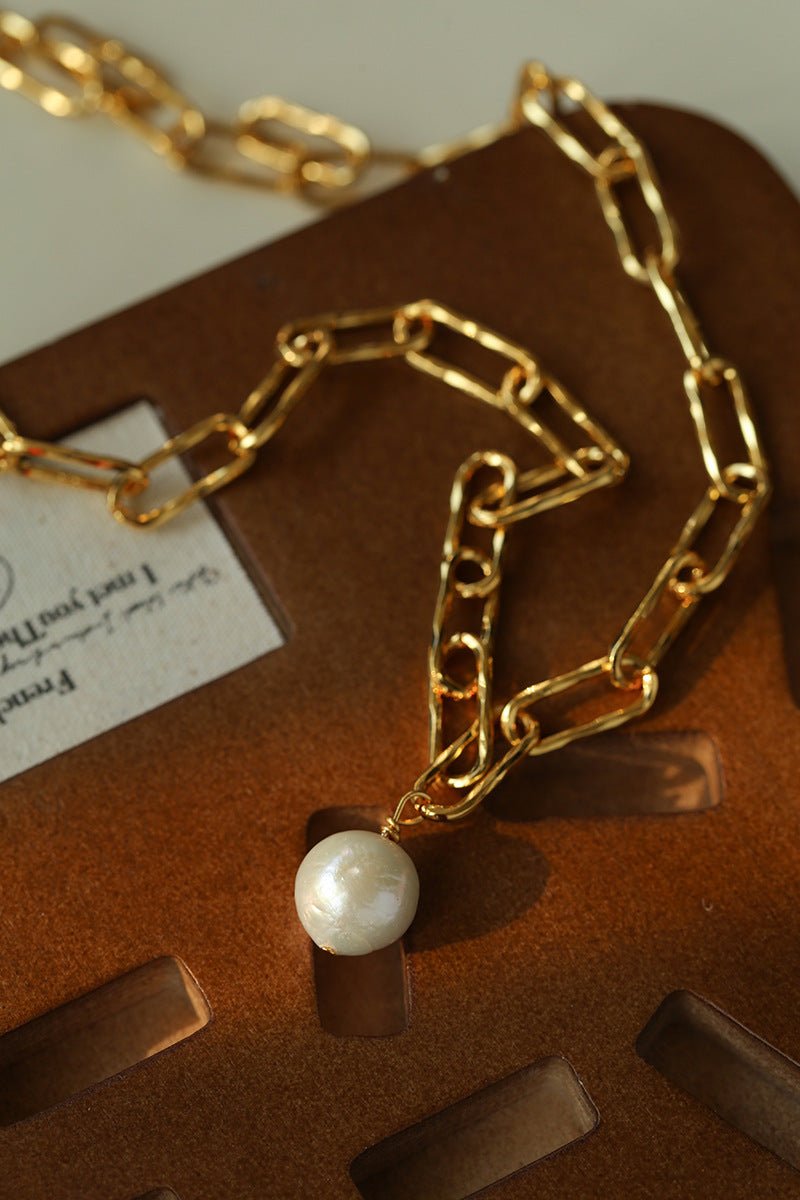 Baroque Pearl Toggle Necklace | Minimal Gold Chain Statement Piece - floysun