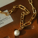 Baroque Pearl Toggle Necklace | Minimal Gold Chain Statement Piece - floysun