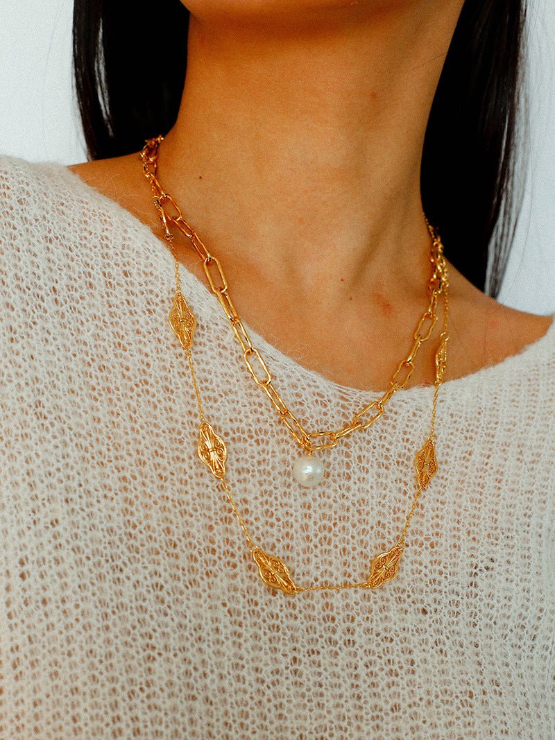 Baroque Pearl Toggle Necklace | Minimal Gold Chain Statement Piece - floysun