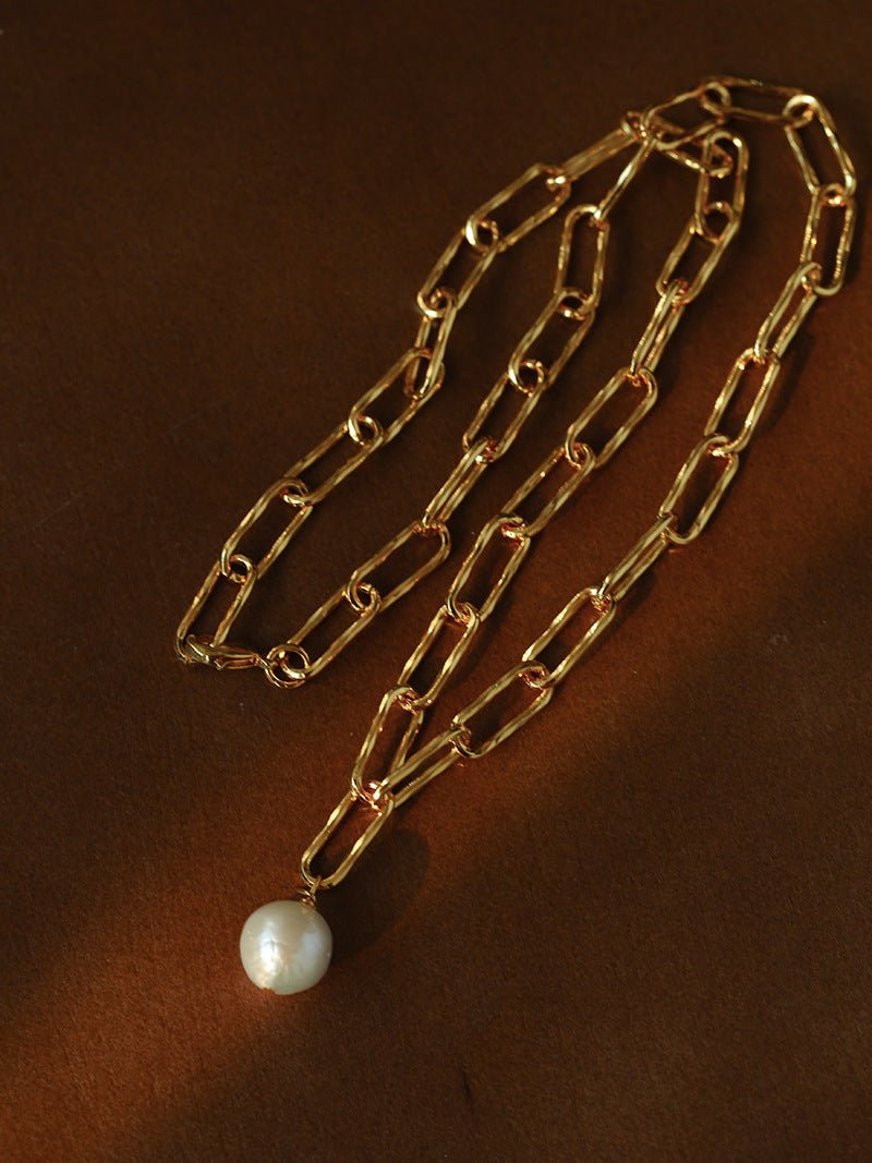 Baroque Pearl Toggle Necklace | Minimal Gold Chain Statement Piece - floysun
