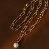 Baroque Pearl Toggle Necklace | Minimal Gold Chain Statement Piece - floysun