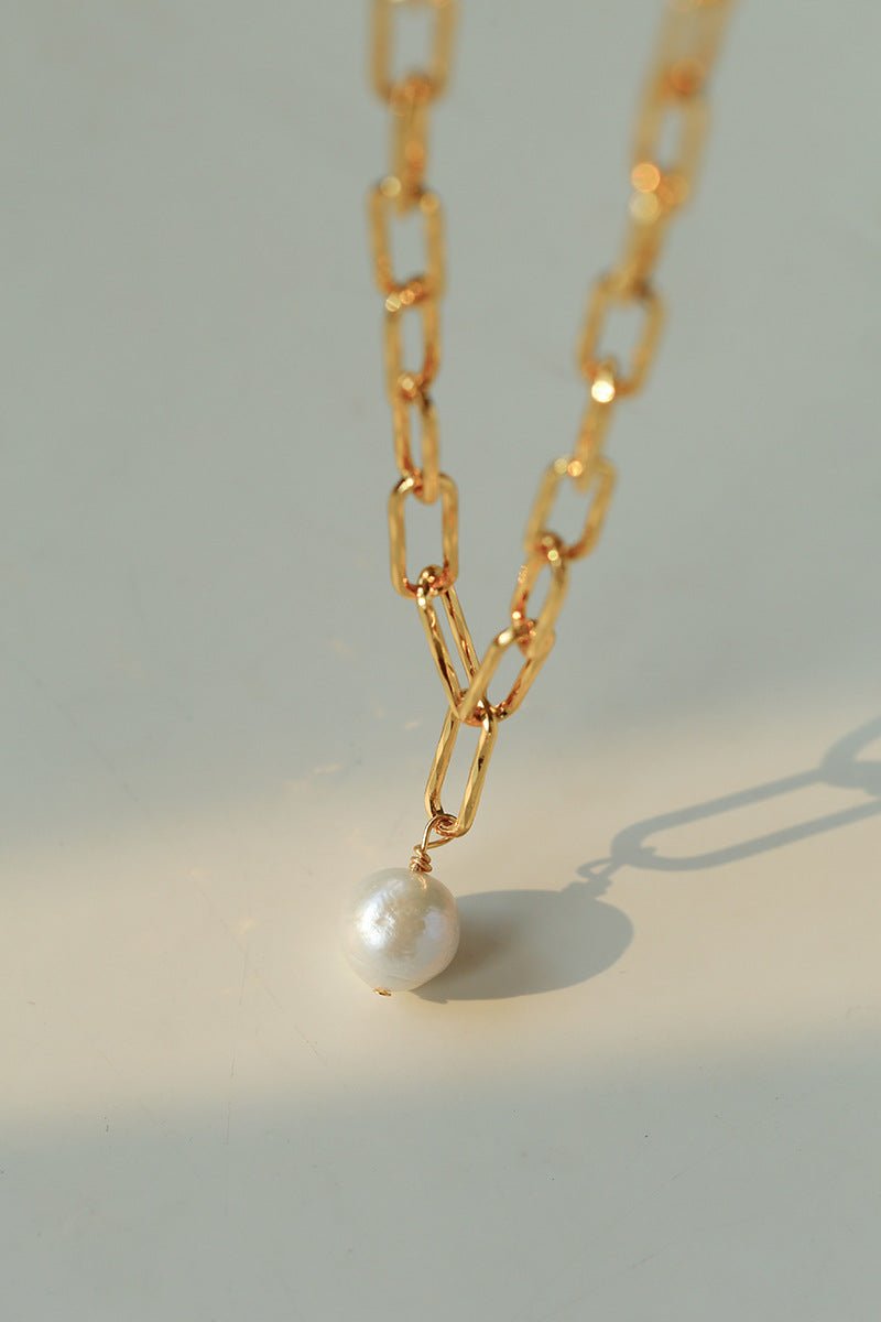 Baroque Pearl Toggle Necklace | Minimal Gold Chain Statement Piece - floysun