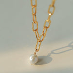 Baroque Pearl Toggle Necklace | Minimal Gold Chain Statement Piece - floysun